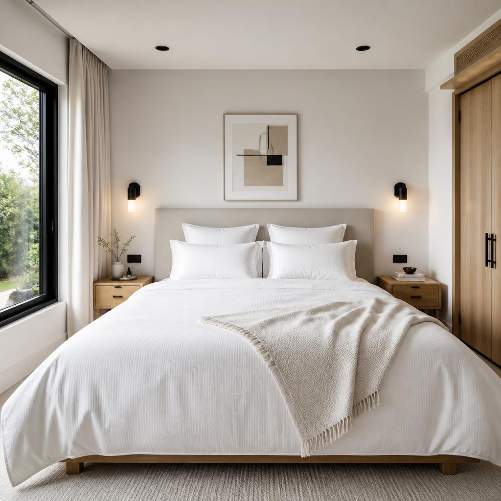 Hotel-grade white linens on a professionally made bed